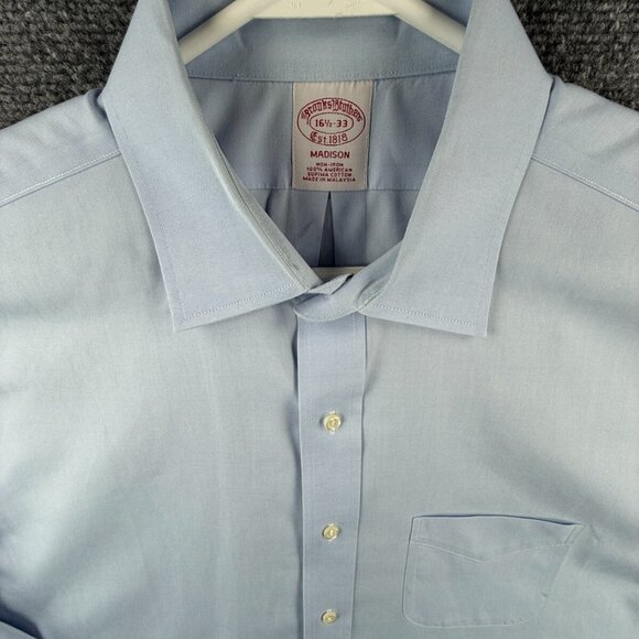 Brooks Brothers Non Iron Cotton Button Up 16.5 33 Madison Blue Supima Adult Men - Picture 1 of 15